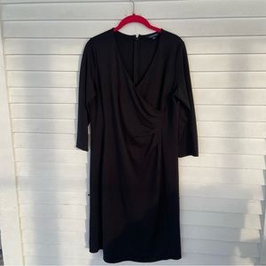 Lands End faux wrap black knit dress size 12